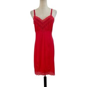 Vtg 70s Penny's Donna Red Lace Slip Dress Sz 34 Nylon Lingerie Valentine Pinup